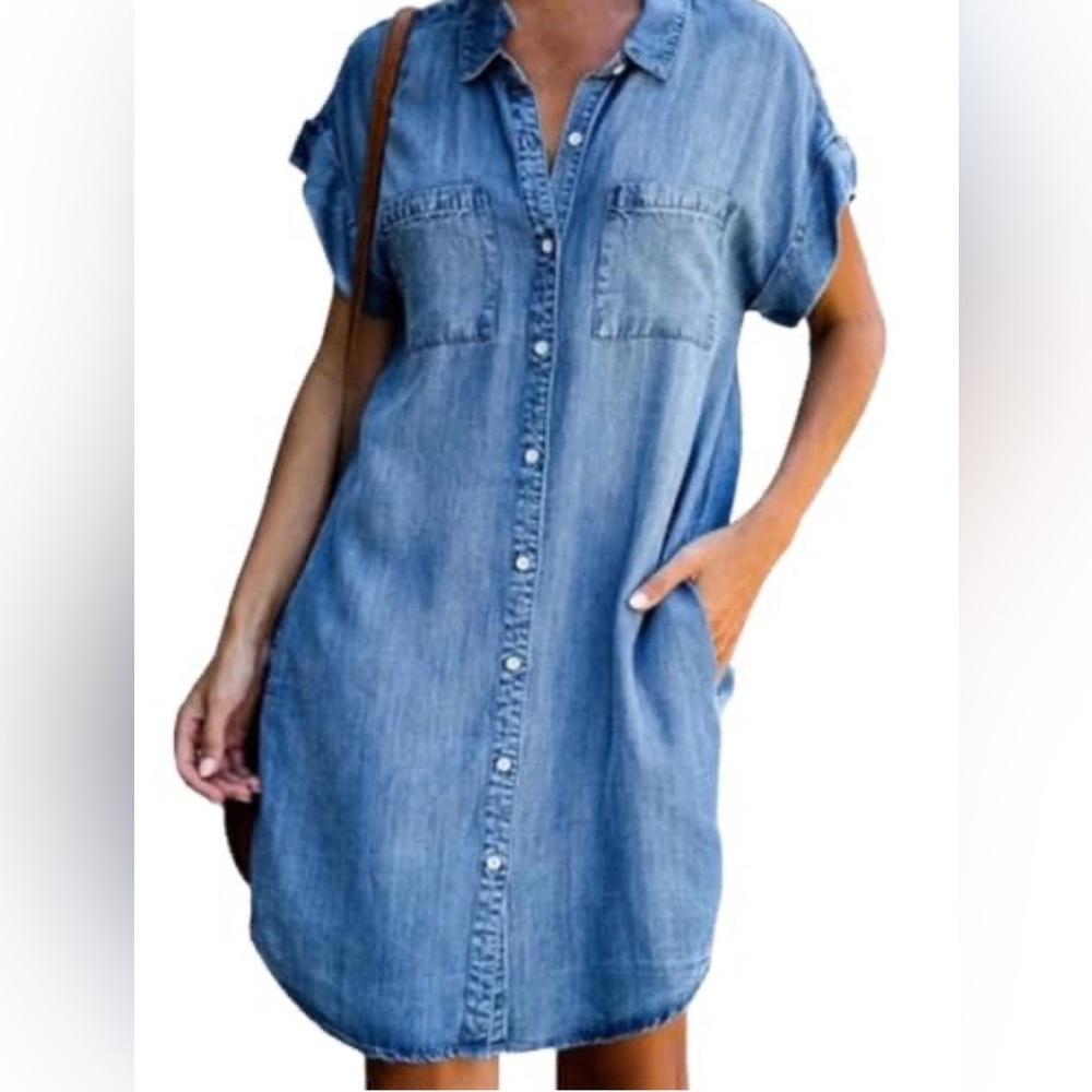 Zilcremo Shirt Sleeve Denim Shirt Dress -NWT